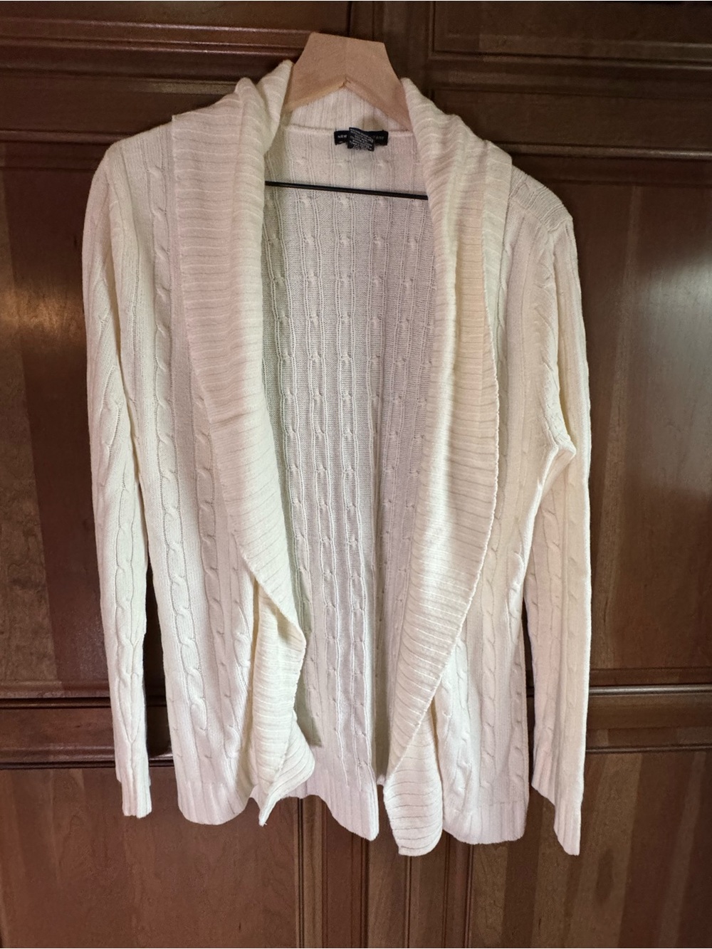 New York & Company Cream Cable-Knit Open-Front Cardigan